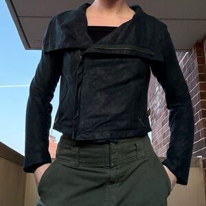 Dark green faux suede leather jacket.